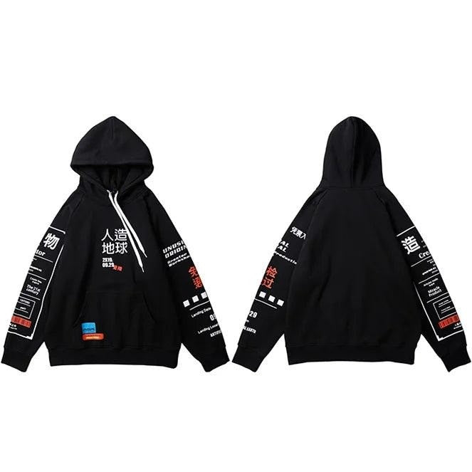 Kanji Hip Hop Graffiti Hoodie Black M - VONVEX