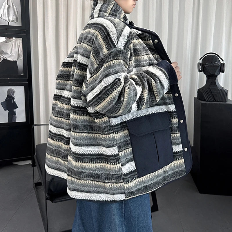 Neckerchief Design Striped Contrast Color Jacket - VONVEX