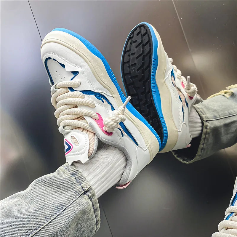 Neon Thick Lace Striped Color Sneakers - VONVEX