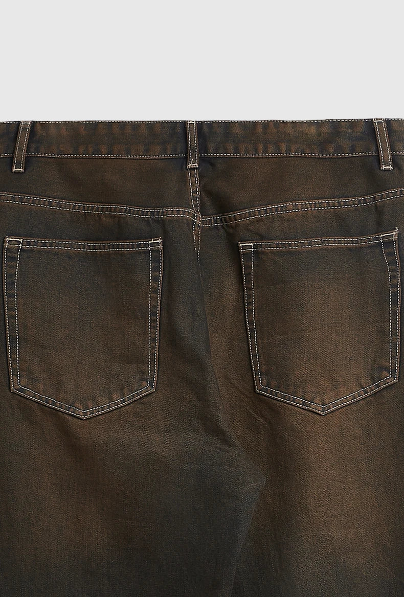 Vintage Sand Washed Wide Leg Denim Jeans - VONVEX