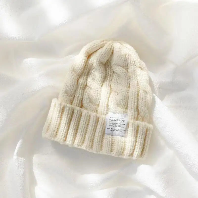 Winter Thick Fur Ball Knitted Beanie Creamy-White - VONVEX