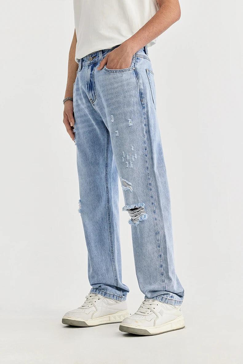 Ripped Slim Fit Denim Jean Blue S - VONVEX