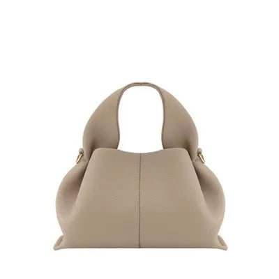 Ladies Cowhide Dumpling Shape Shoulder Handbag Gray - VONVEX