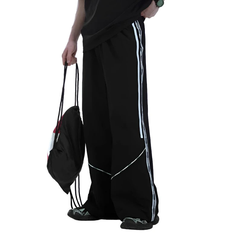 Retro Side Splicing Wide-Leg Pant Black S - VONVEX