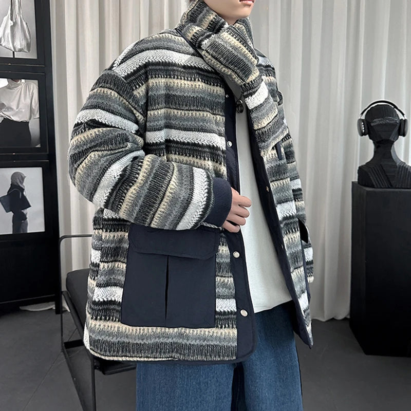 Neckerchief Design Striped Contrast Color Jacket - VONVEX