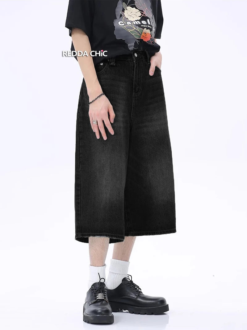 Y2K Retro Black Whiskers Denim Jort - VONVEX