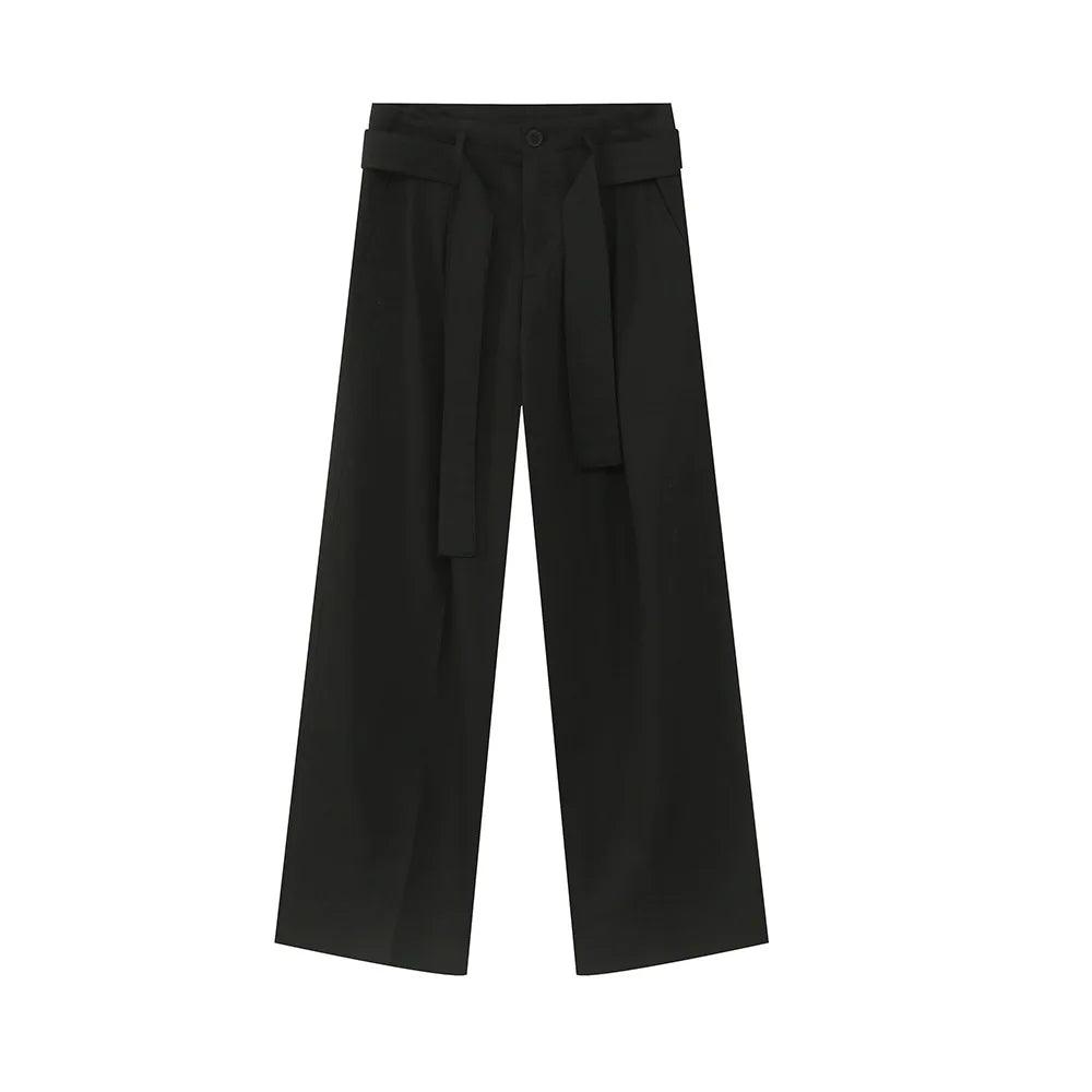 Casual Solid Pant With Ribbon Black S - VONVEX