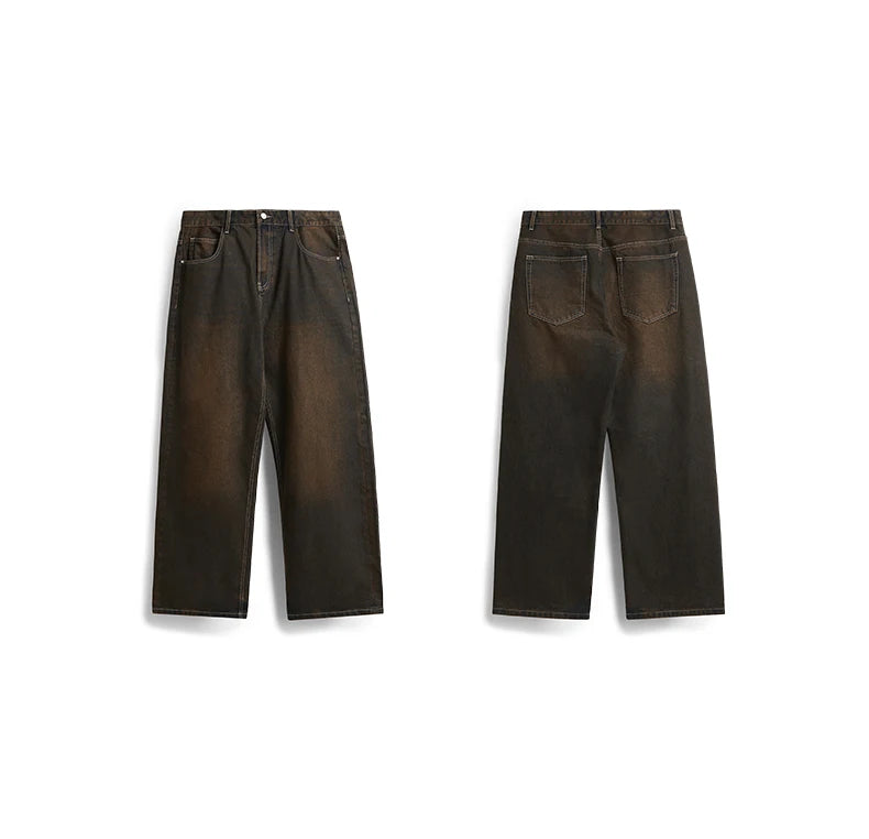 Vintage Sand Washed Wide Leg Denim Jeans - VONVEX