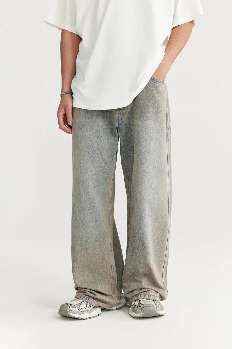 Straight Washed Wide Leg Jeans - VONVEX