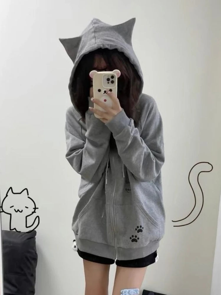Y2K Kitty Paw Print Hoodie - VONVEX