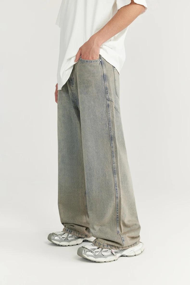 Straight Washed Wide Leg Jeans - VONVEX