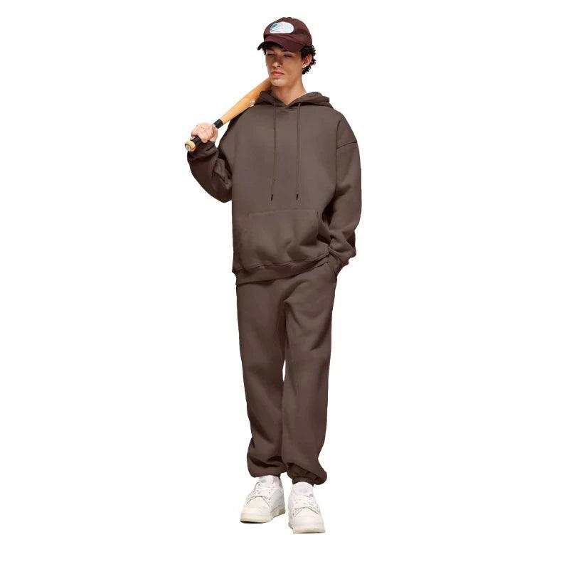 Coffee Color Thick Fleece Jogging Suit - VONVEX