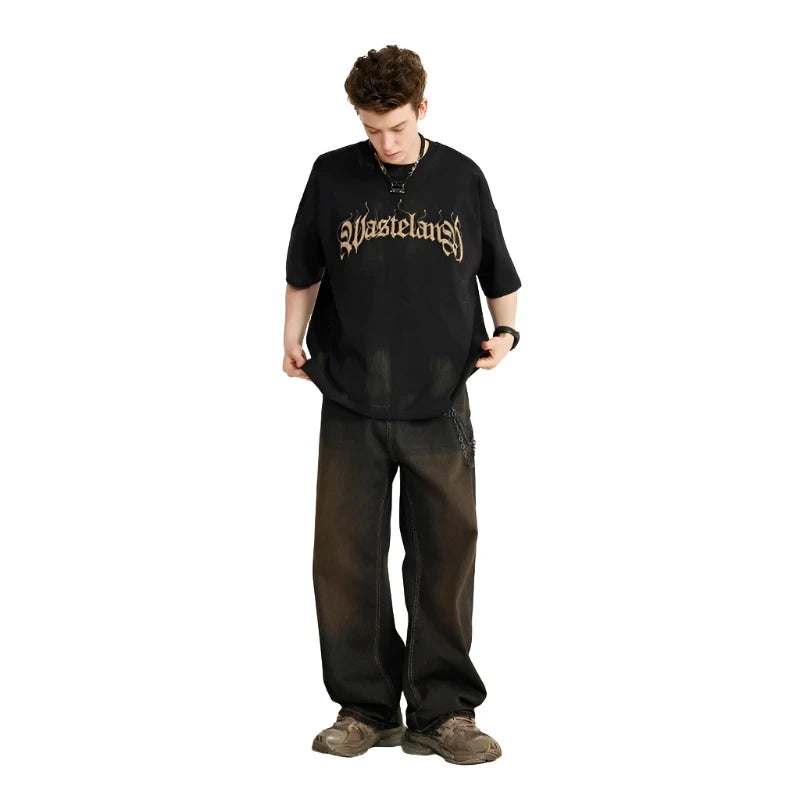 Vintage Sand Washed Wide Leg Denim Jeans - VONVEX