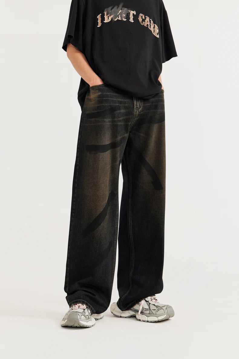Casual Dyeing Wide-leg Denim Jeans - VONVEX