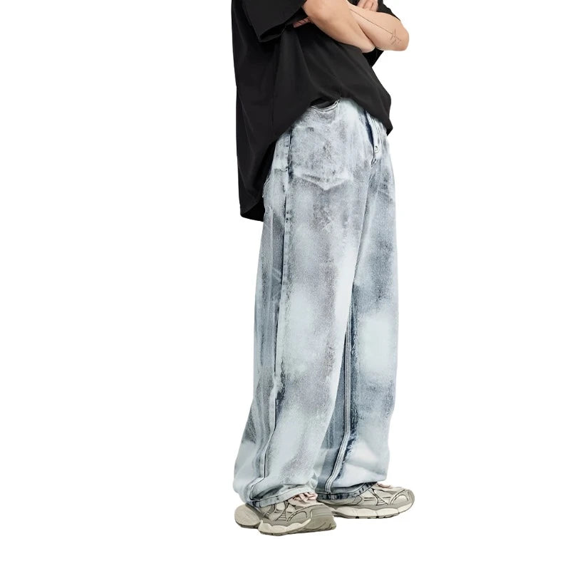 Distressed Washed Wide Leg Denim Jeans - VONVEX