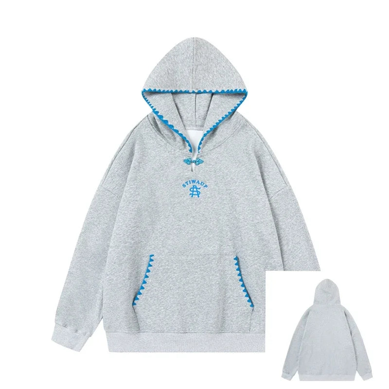 Ribboned Simple Basic Hoodie Gray L - VONVEX