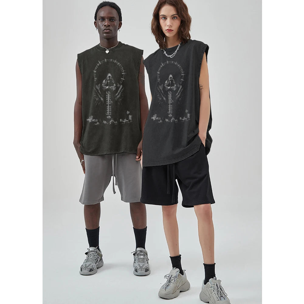 Retro Washed Holy Sword Judgment Vest - VONVEX