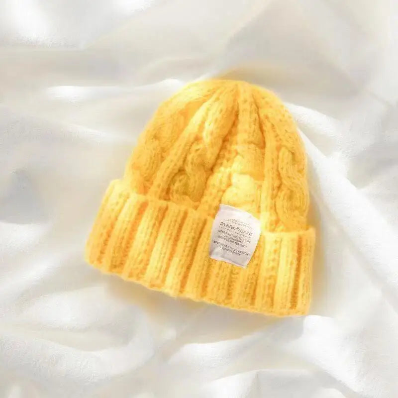Winter Thick Fur Ball Knitted Beanie Yellow - VONVEX