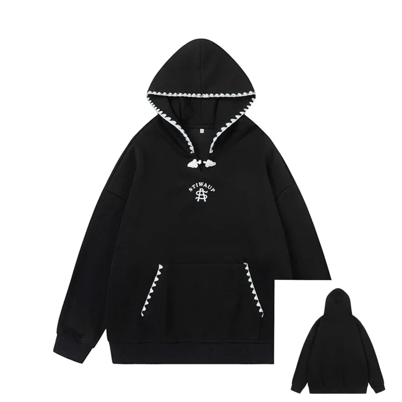 Ribboned Simple Basic Hoodie Black S - VONVEX