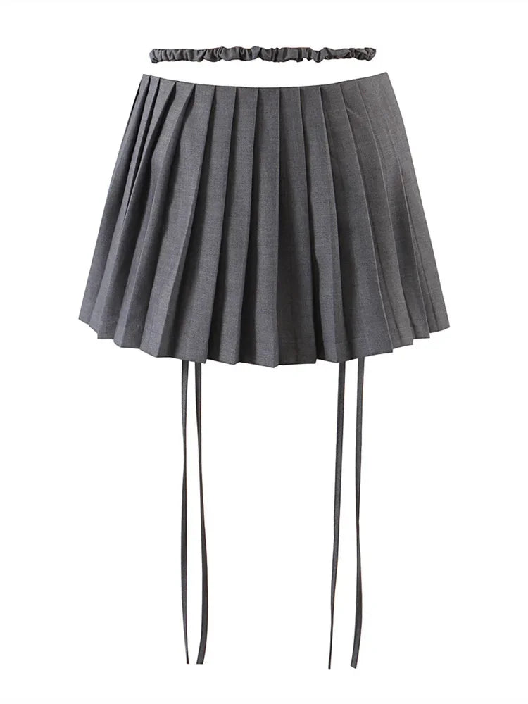 Y2k Split Pleated Mini Skirts Gray M - VONVEX
