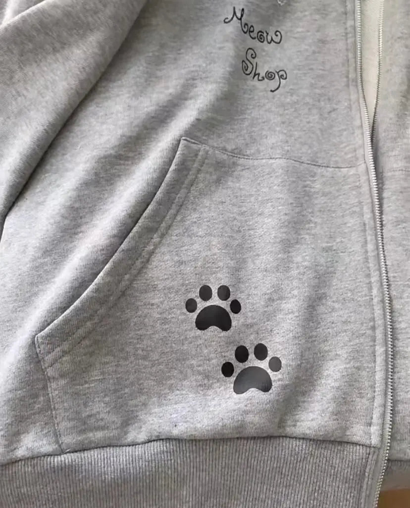 Y2K Kitty Paw Print Hoodie - VONVEX
