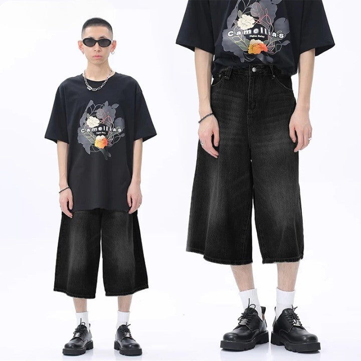 Y2K Retro Black Whiskers Denim Jort - VONVEX