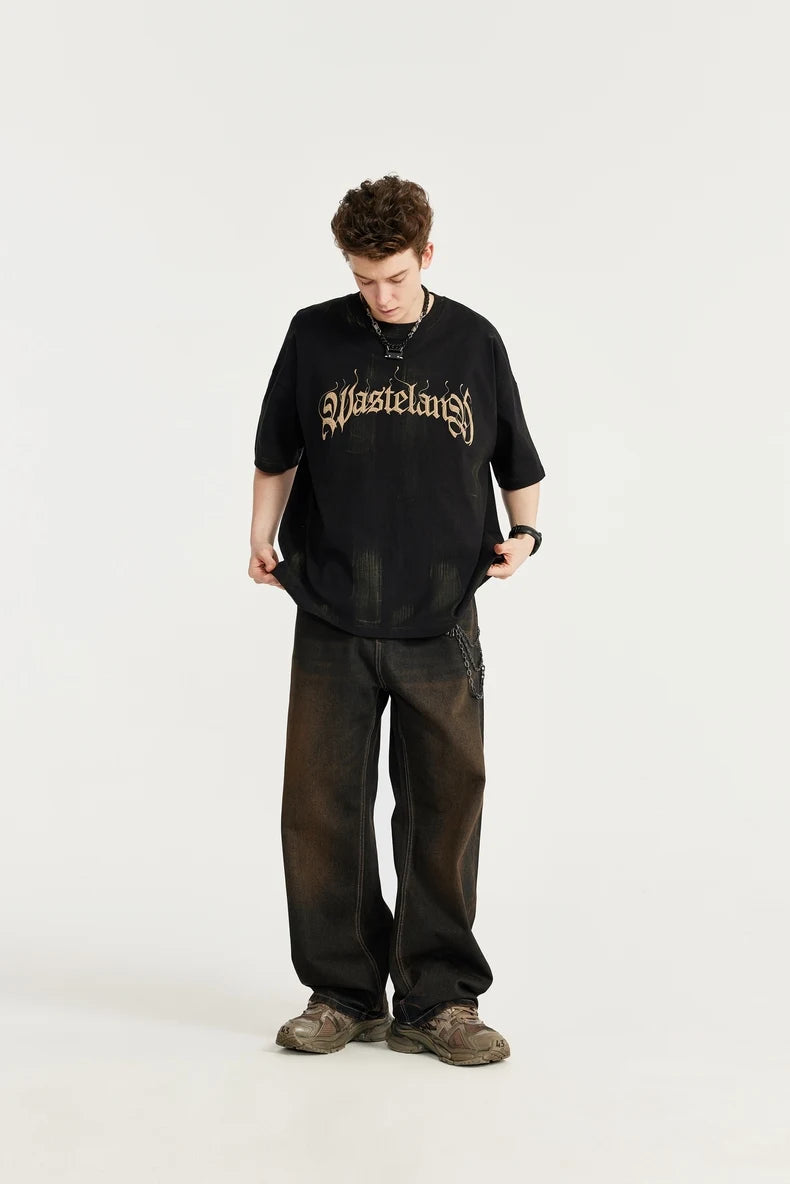 Vintage Sand Washed Wide Leg Denim Jeans - VONVEX