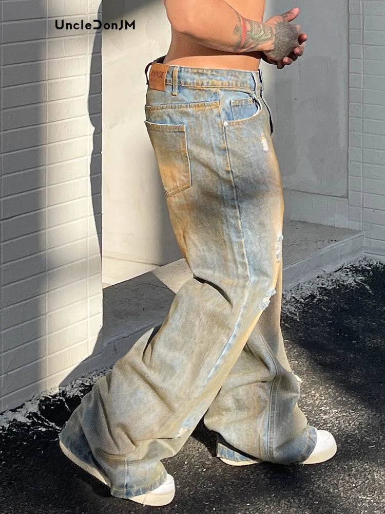 Y2K Distressed Ripped Denim Jeans - VONVEX