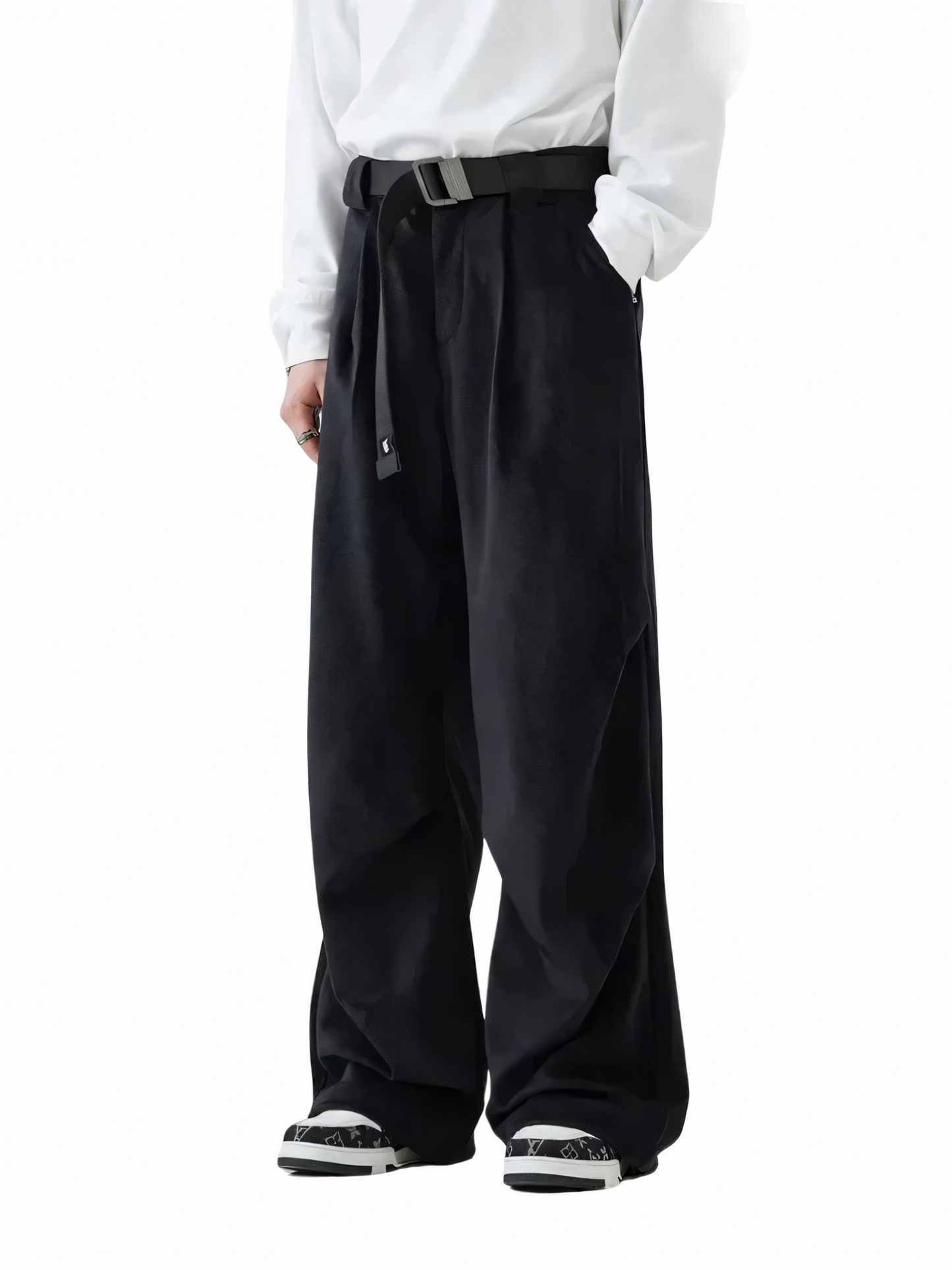 Vintage Pleated Brushed Wide Leg Pant Black S - VONVEX