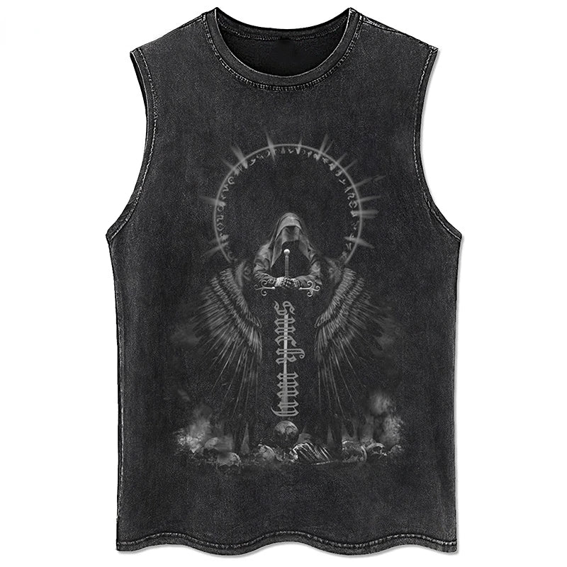 Retro Washed Holy Sword Judgment Vest - VONVEX