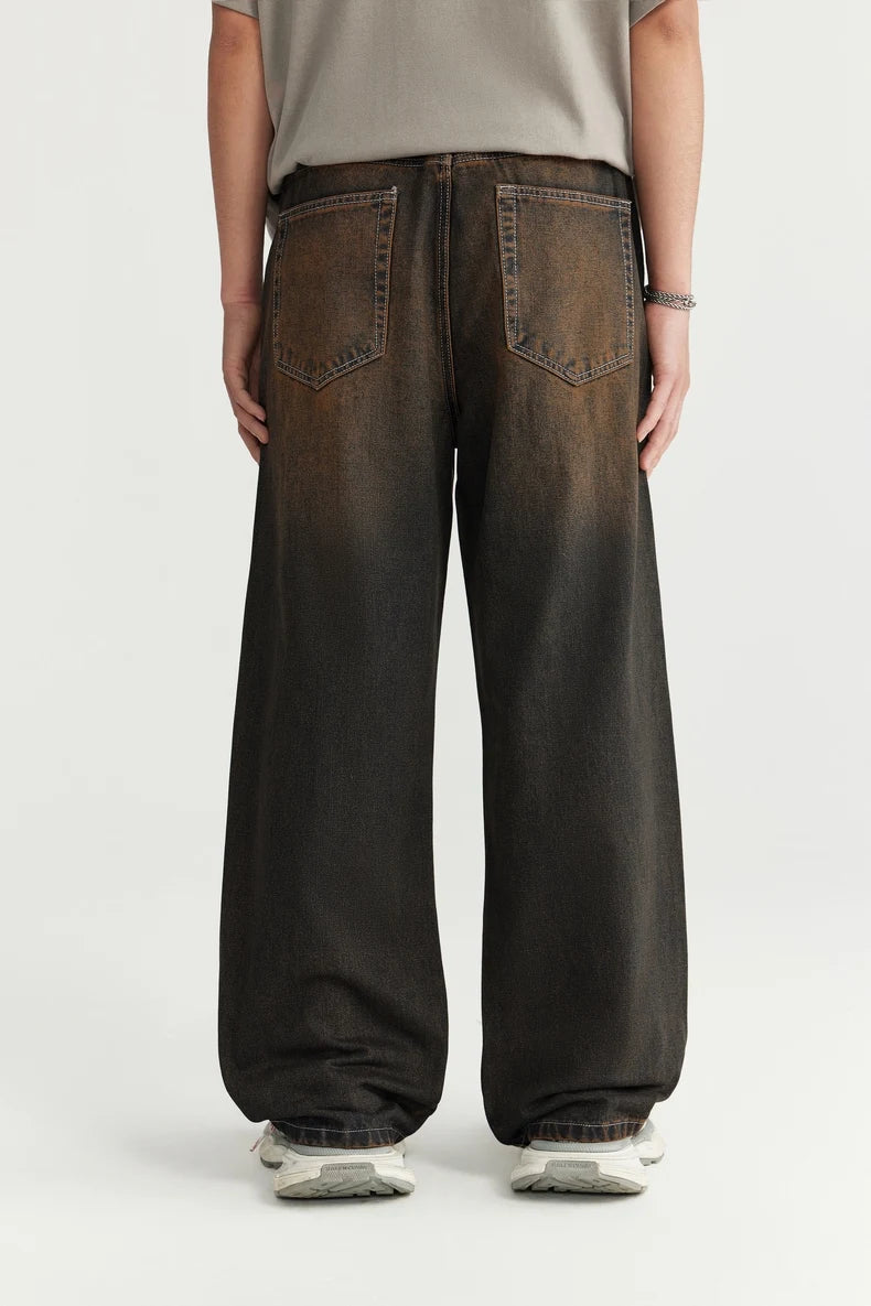 Vintage Sand Washed Wide Leg Denim Jeans - VONVEX