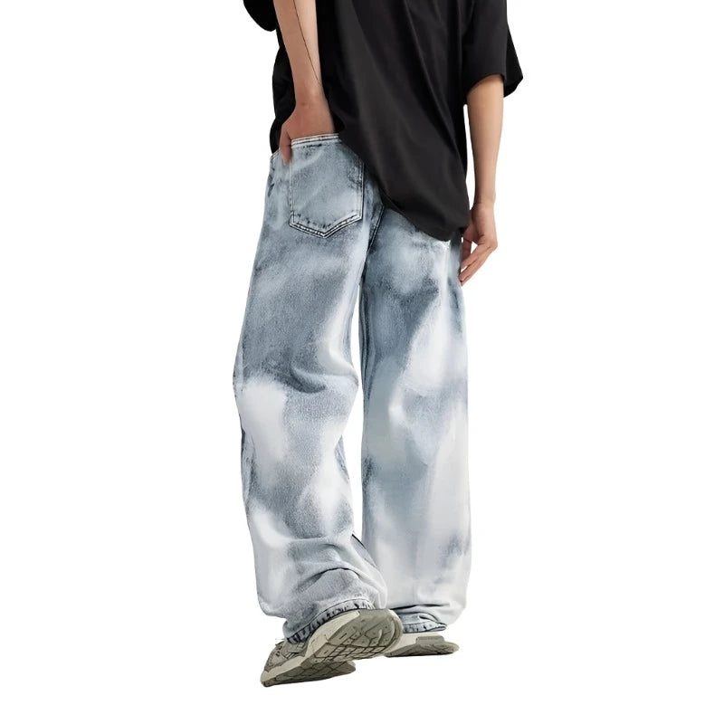 Distressed Washed Wide Leg Denim Jeans - VONVEX