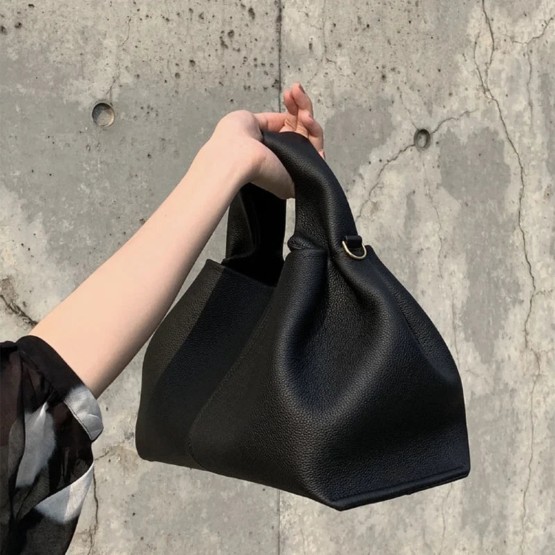 Ladies Cowhide Dumpling Shape Shoulder Handbag - VONVEX