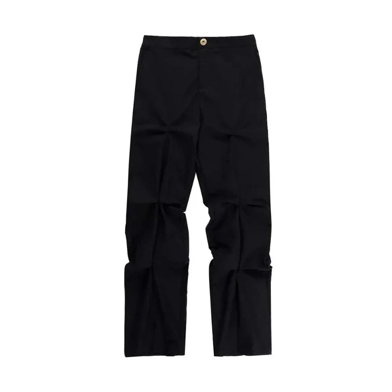 Gothic Stacked Wrinkles Pleated Pant S Black - VONVEX