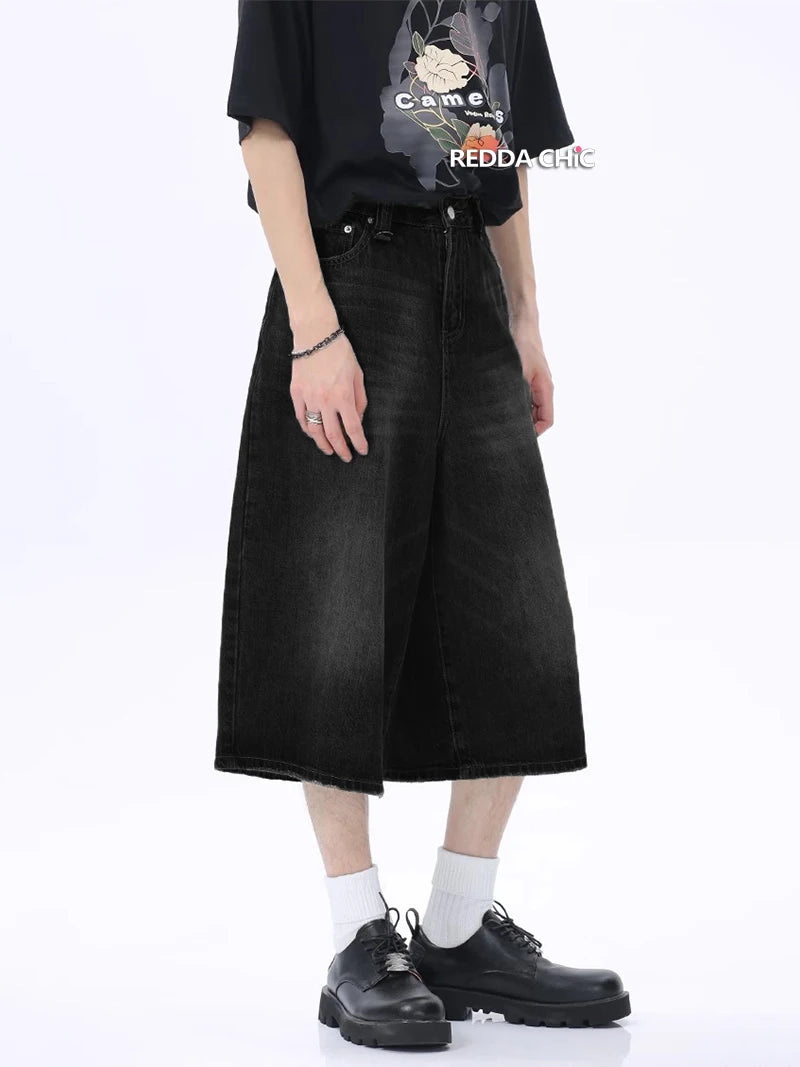 Y2K Retro Black Whiskers Denim Jort - VONVEX