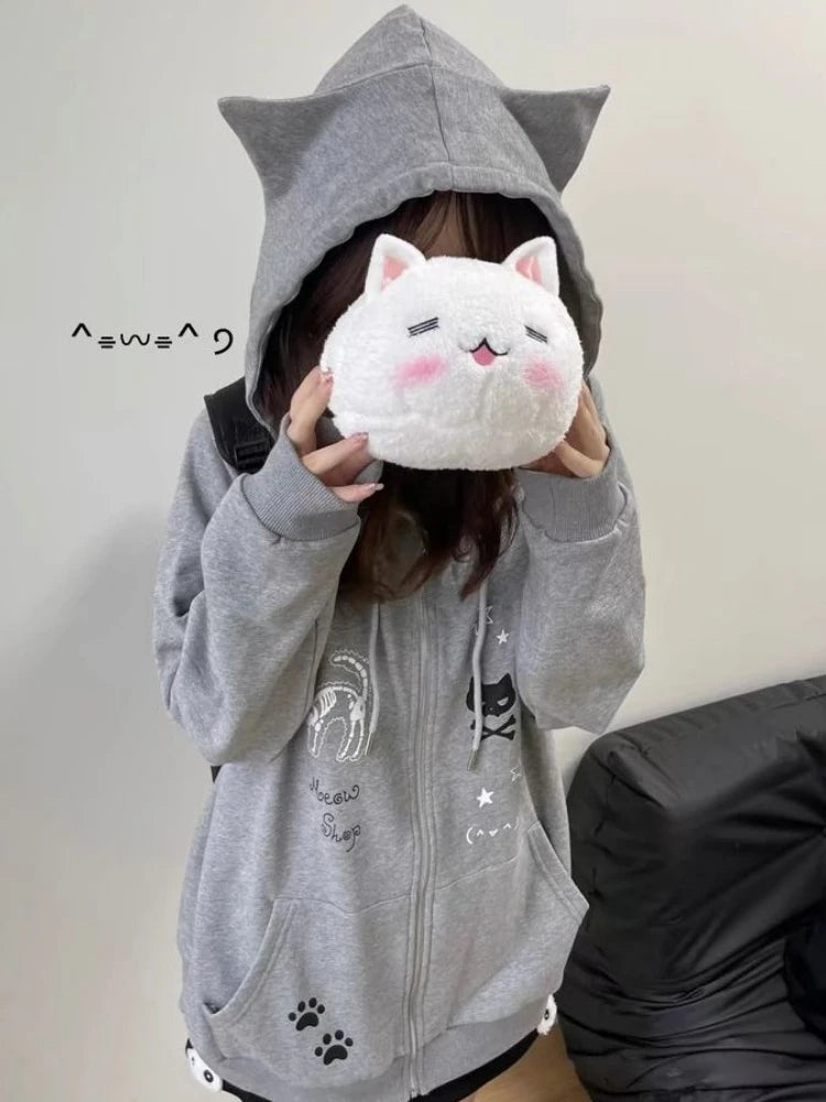 Y2K Kitty Paw Print Hoodie - VONVEX