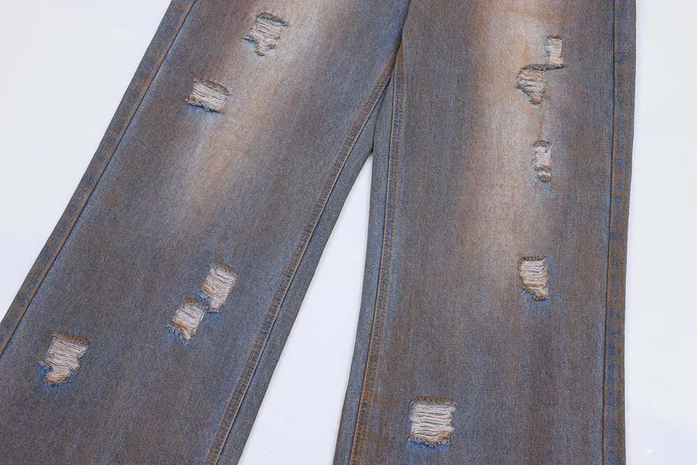 Y2K Distressed Ripped Denim Jeans - VONVEX