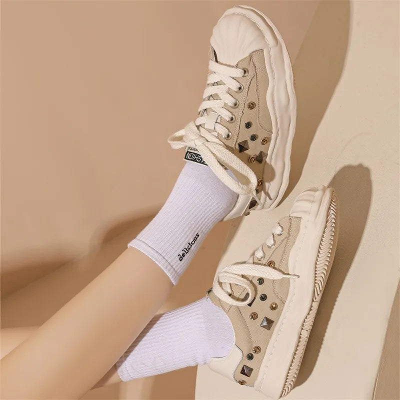 Rhinestone Luxe Radiance Shell Sneakers - VONVEX