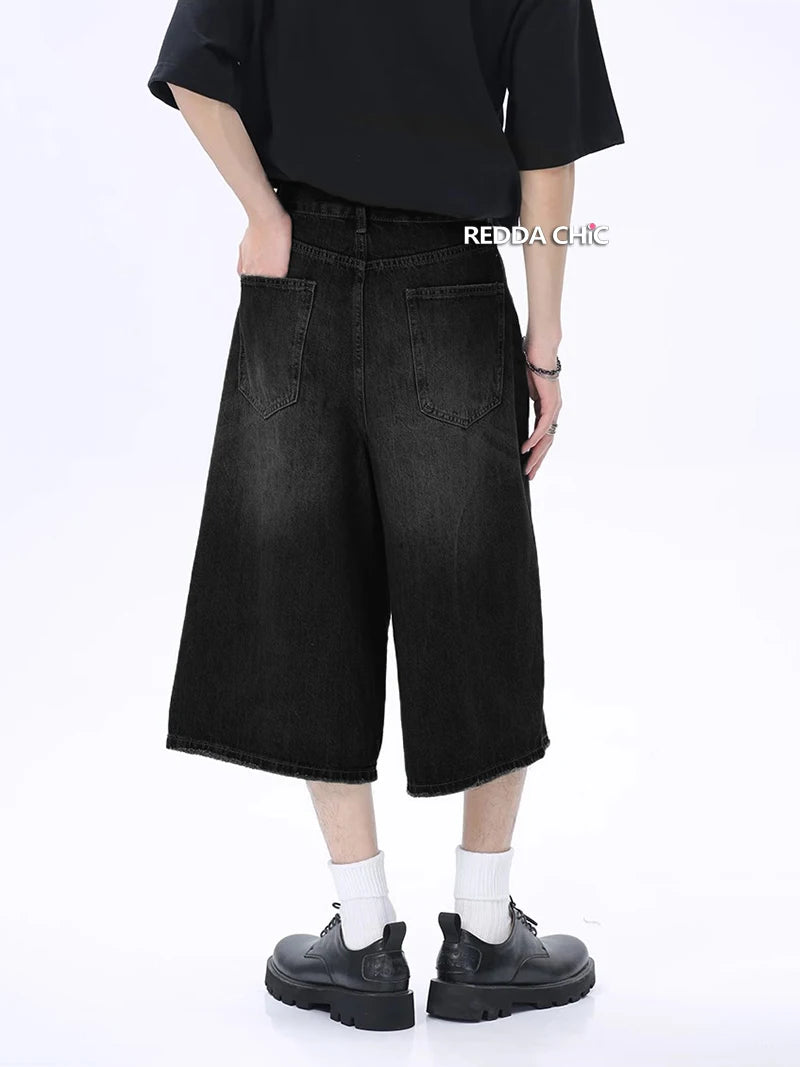 Y2K Retro Black Whiskers Denim Jort - VONVEX
