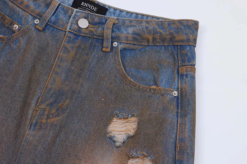 Y2K Distressed Ripped Denim Jeans - VONVEX