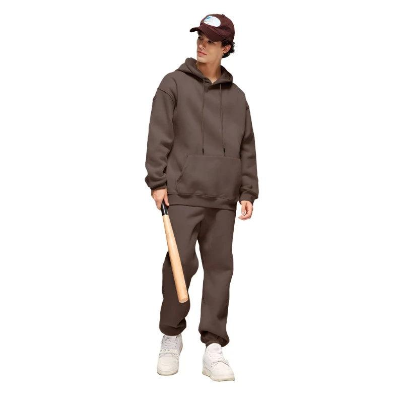 Coffee Color Thick Fleece Jogging Suit - VONVEX