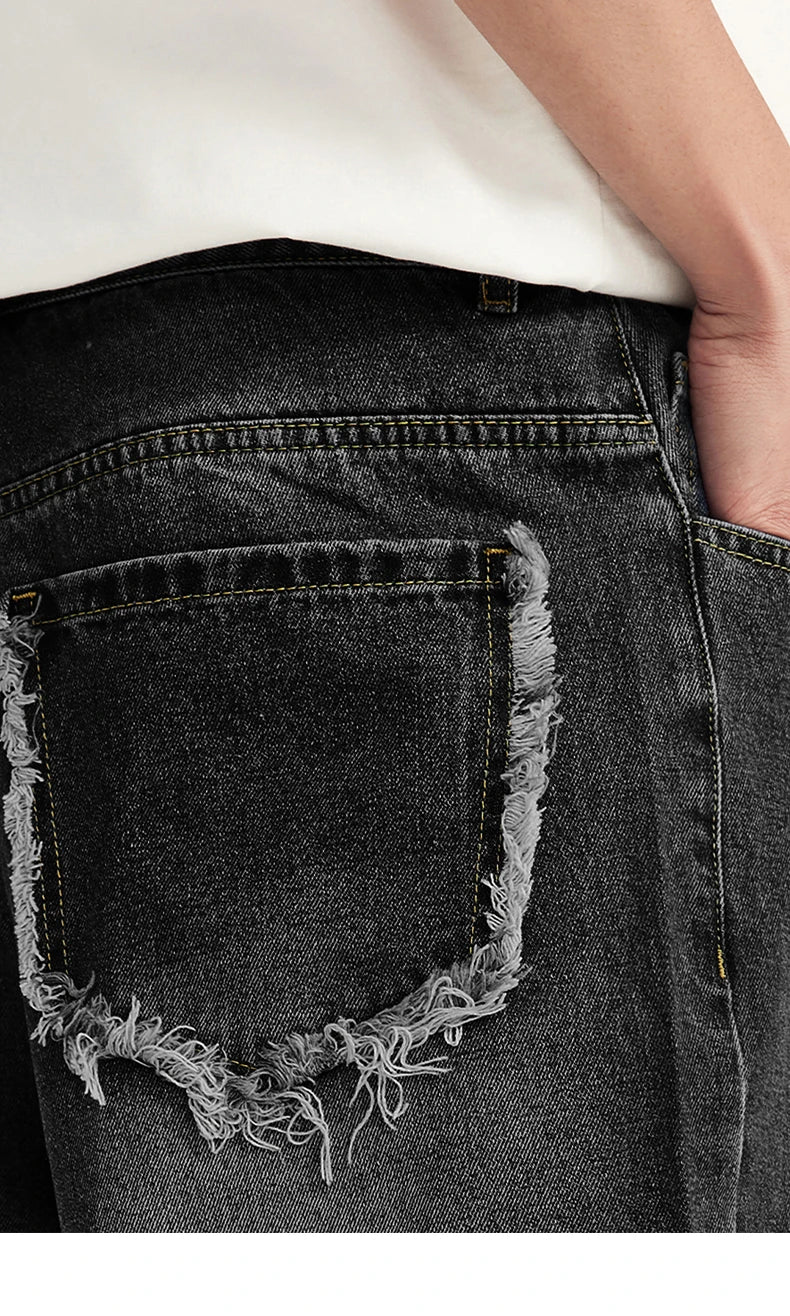 Patchwork Distressed Denim Shorts - VONVEX
