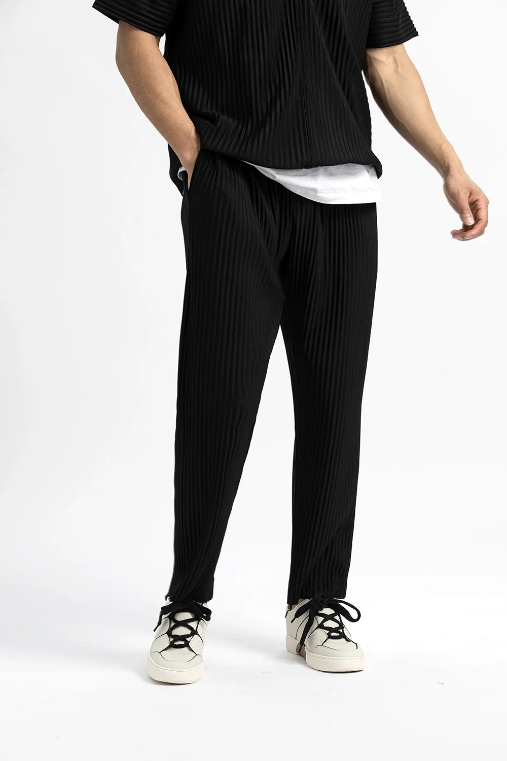 Japanese Pleated Pants Black S - VONVEX