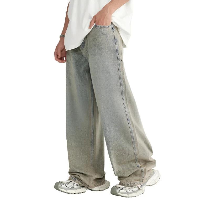 Straight Washed Wide Leg Jeans - VONVEX