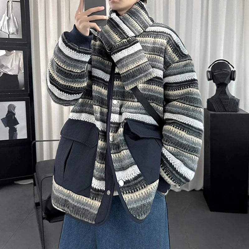 Neckerchief Design Striped Contrast Color Jacket - VONVEX