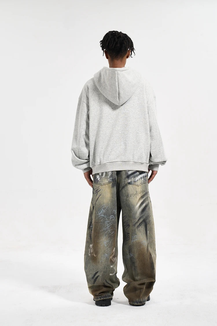 Y2K Graffiti Hand Drawn Wide Leg Jeans - VONVEX