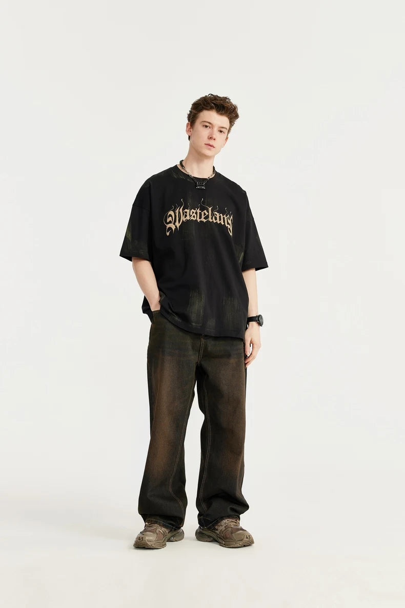 Vintage Sand Washed Wide Leg Denim Jeans - VONVEX
