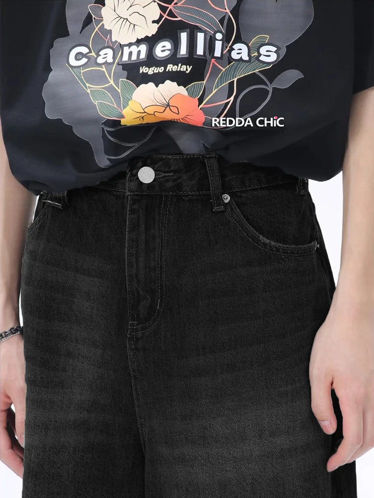Y2K Retro Black Whiskers Denim Jort - VONVEX