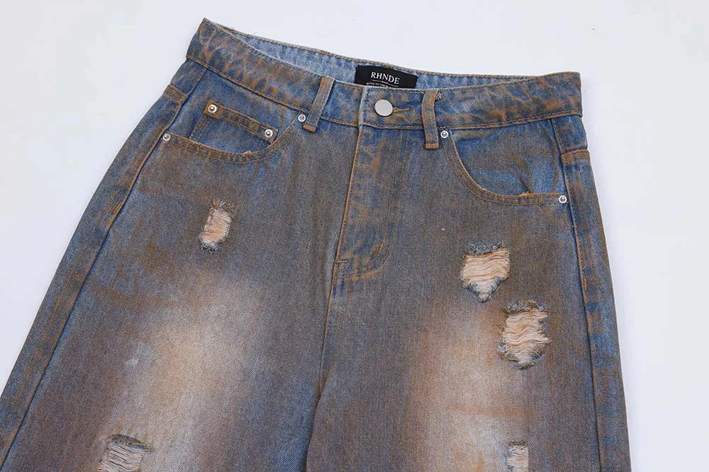 Y2K Distressed Ripped Denim Jeans - VONVEX