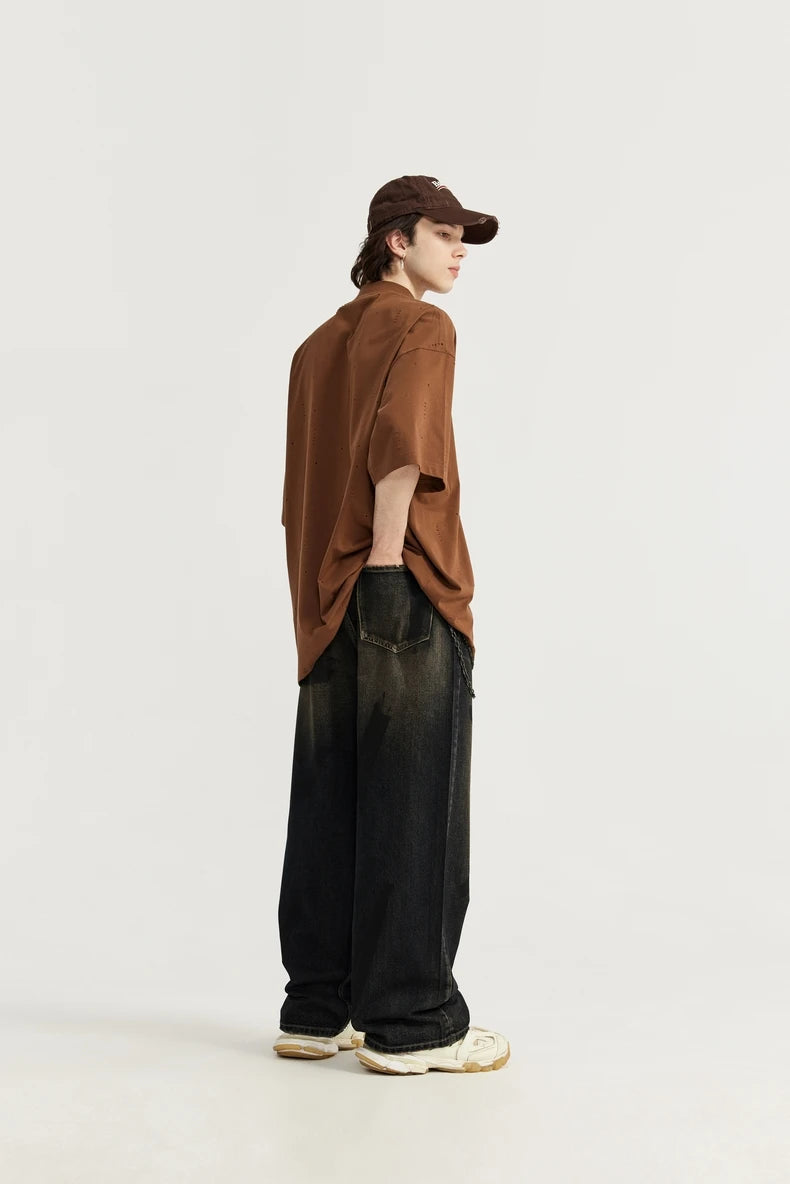 Casual Dyeing Wide-leg Denim Jeans - VONVEX